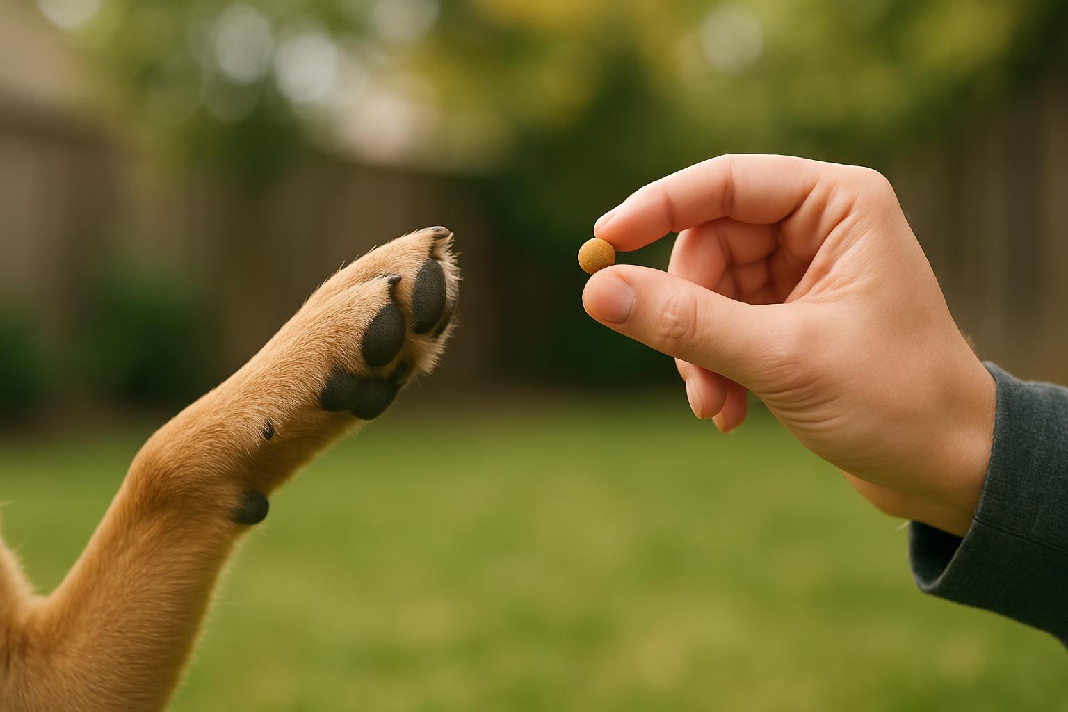 Dog trainer showing recall technique